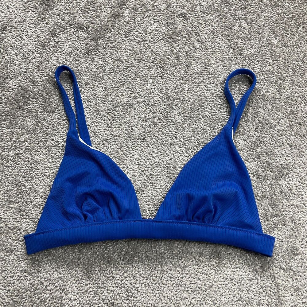 Shade & Shore Swimwear Bikini Top Womens Medium Blue Triangle Spaghetti Strap